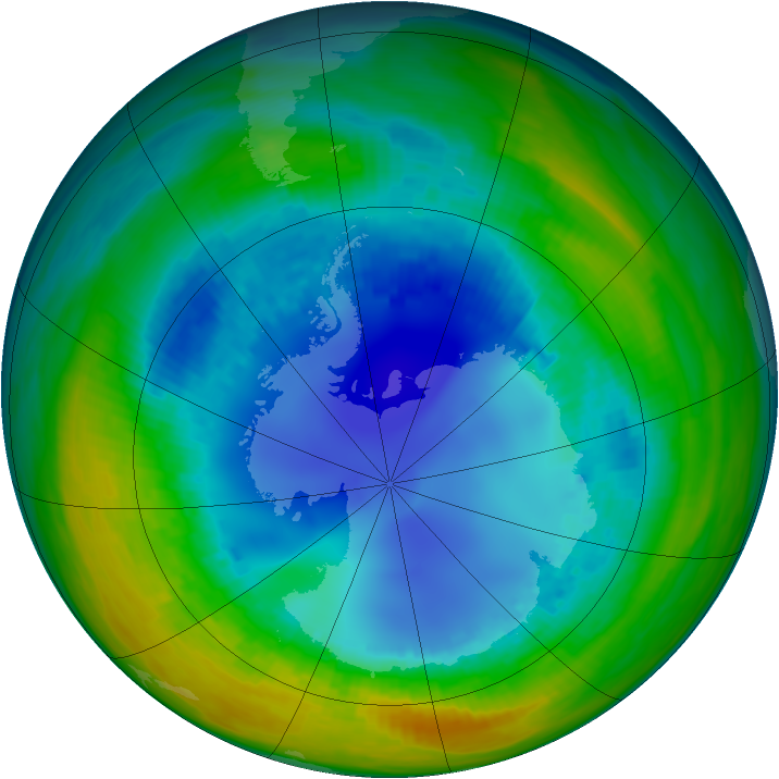 Antarctic ozone map for 15 August 1992